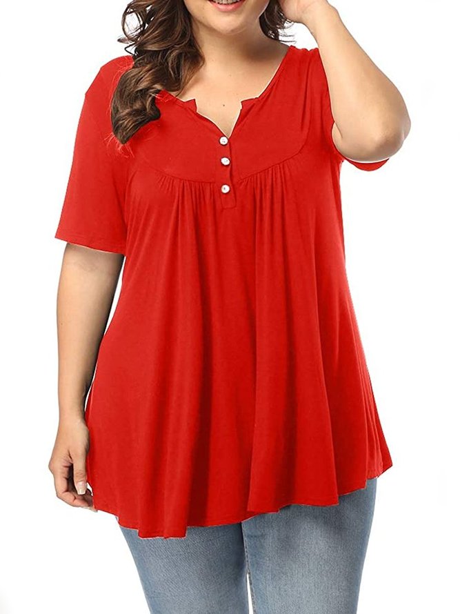 Short Sleeve Solid Casual Cotton Top