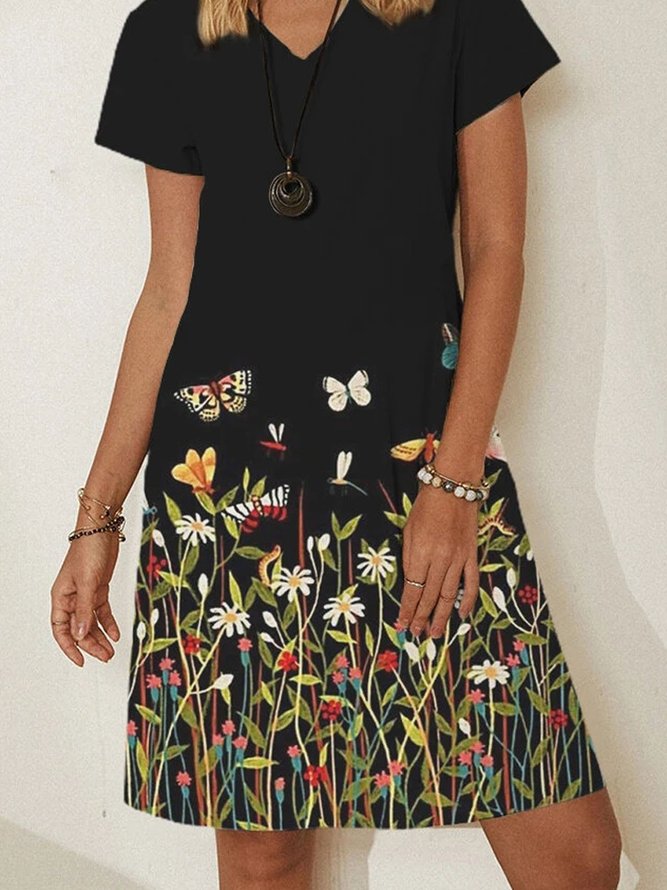Floral Short Sleeve Casual Printed Weaving Dress