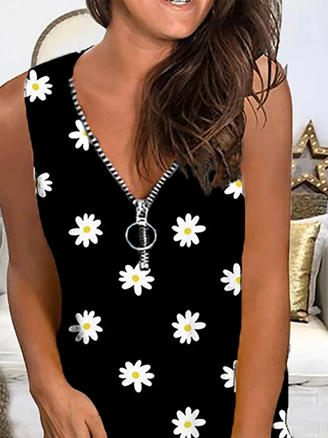 Plus size Sleeveless Daisy Printed Shirts & Tops | Tops | Roselinlin ...