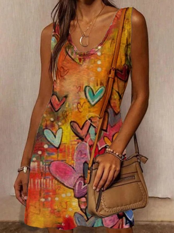 Plus Size Vintage Boho Hippie Casual Sleeveless Shift Basic Dresses