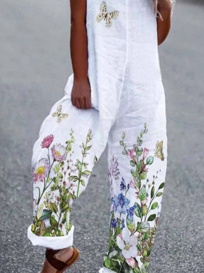 Casual Floral Sleeveless Pants