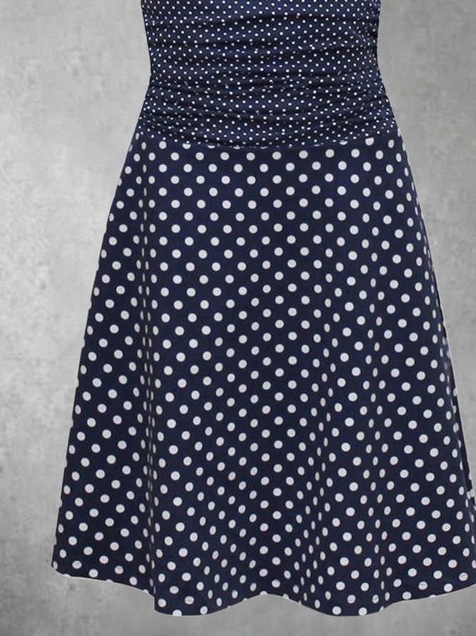 2021 Summer Vacation Big And Small Polka Dot Knitted V-neck contrast color  Short Sleeve A-Line Holiday Knitting Dress