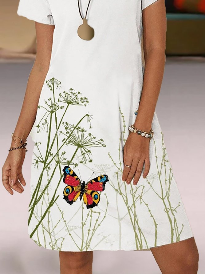 Butterfly Print V-neck Short Sleeve Casual Dress
