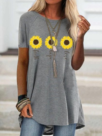 Tunic Crew Neck Casual Short Sleeve Tops