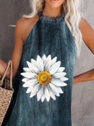 Crew Neck Sleeveless Floral Weaving Dress