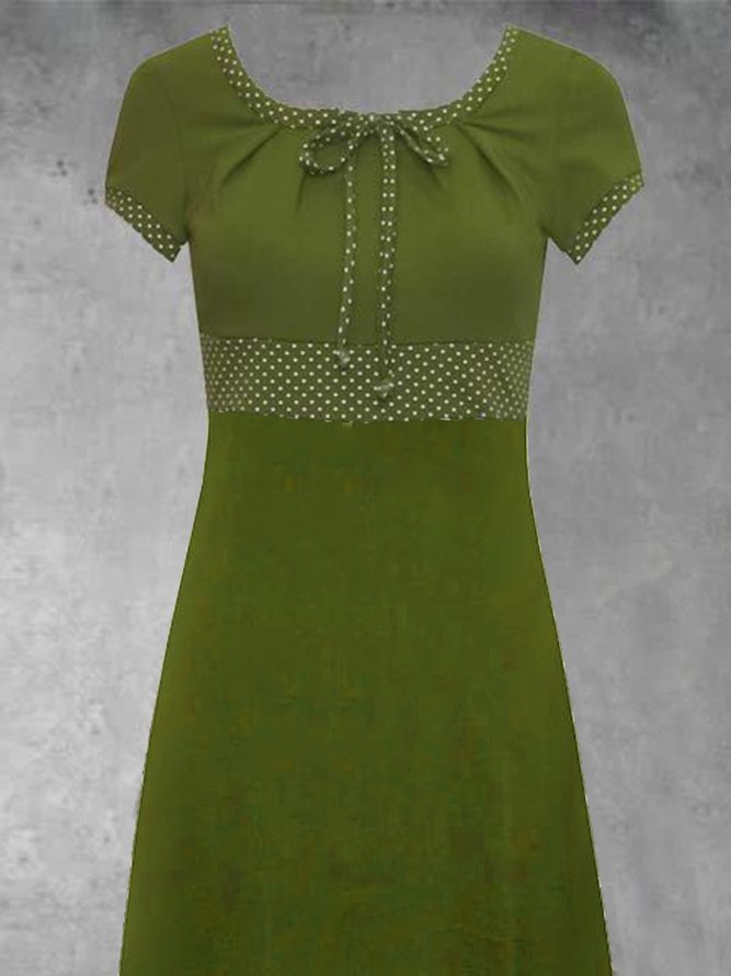 Short Sleeve Polka Dots Elegant A-Line Weaving Dress