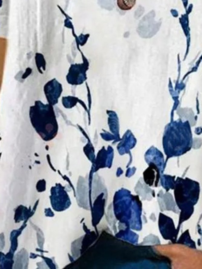 Printed Crew Neck Vintage Short Sleeve Top