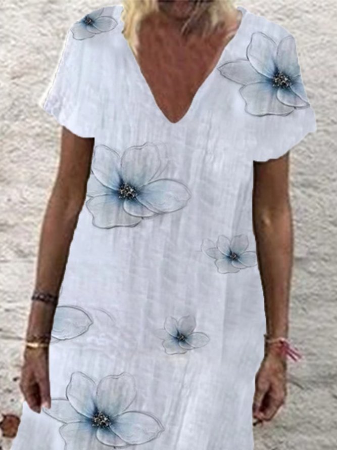 New Women Chic Vintage Boho Holiday Casual Short Sleeve Basic Women Dress