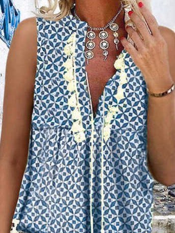 Geometric Casual V Neck Weaving Dress