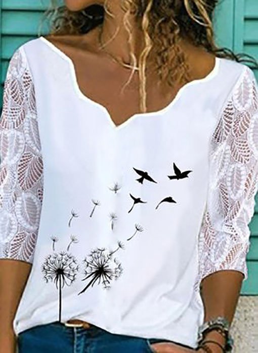 Dandelion bird Shift Half Sleeve Floral Top