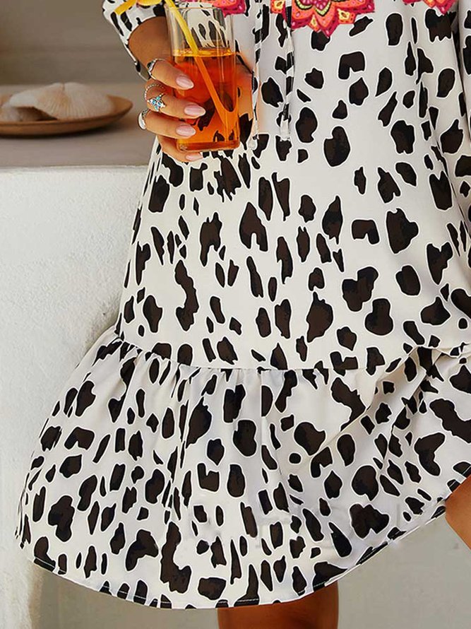 Shift Leopard Short Sleeve Cotton-Blend Weaving Dress