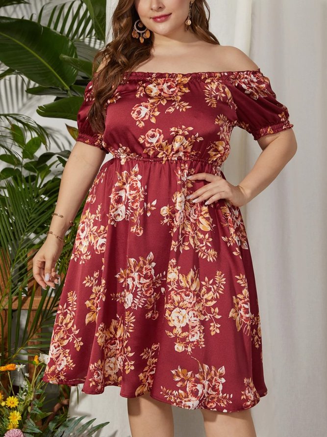 A-Line Sweet Off Shoulder Floral Weaving Dress