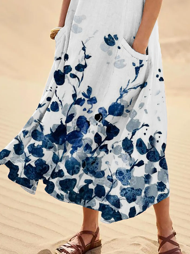 Sleeveless Cotton-Blend Pockets Women Dress