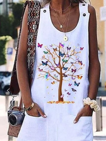 Cotton-Blend Plants Sleeveless Spaghetti Women Dress