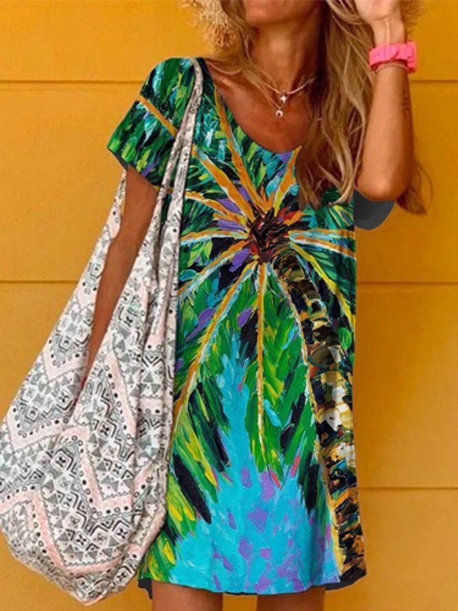 Shift Tropical Short Sleeve Casual Knitting Dress