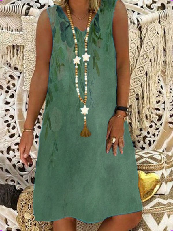 Floral Sleeveless Printed Holiday Weaving Dress