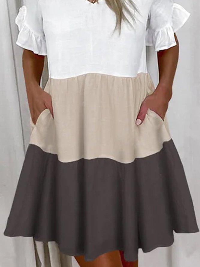 Solid Casual Short Sleeve Shift Weaving Dress