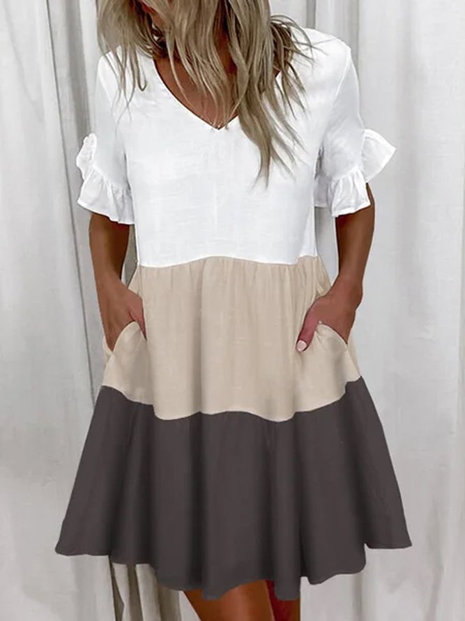 Solid Casual Short Sleeve Shift Weaving Dress