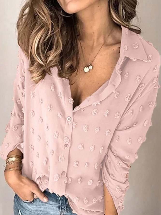 Shirt Collar Polka Dots Long Sleeve Shirt & Top