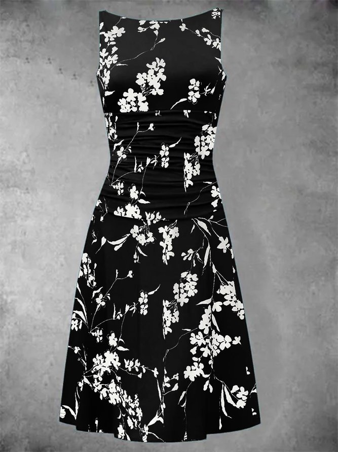 Floral Elegant A-Line Cotton-Blend Knitting Dress