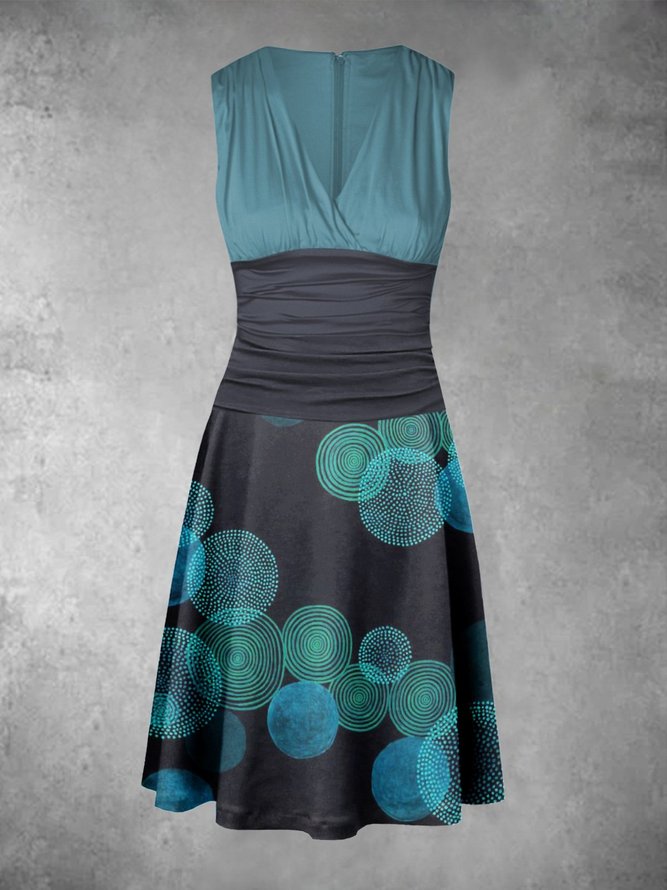 Summer Casual Geometric Pattern Polka Dots Cold Shoulder Holiday V Neck Knitting Dress