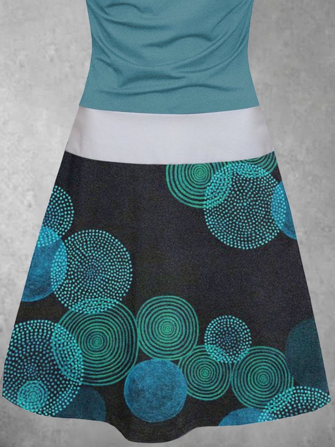 Summer Casual Geometric Pattern Contrast Color Polka Dot A-Line Short Sleeve Resort Knitting Dress