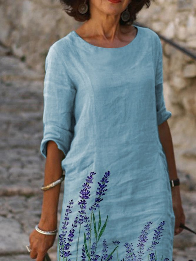 Summer Leisure fFloral Lavender Shift Plants Casual Weaving Dress