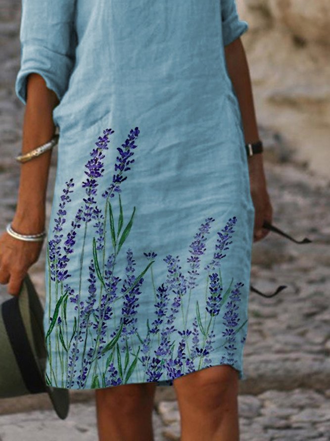 Summer Leisure fFloral Lavender Shift Plants Casual Weaving Dress