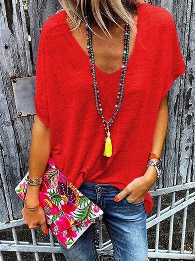 Red Casual Solid Top