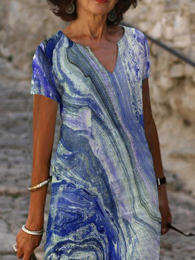 Summer Leisure Vacation Sea Short Sleeve Floral-Print Casual Weaving Dress