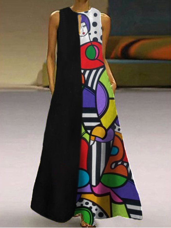Sleeveless Printed Weaving Dress