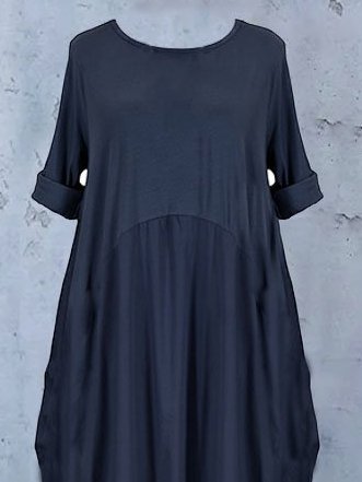 3/4 Sleeve Plain Casual Cotton-Blend Knitting Dress