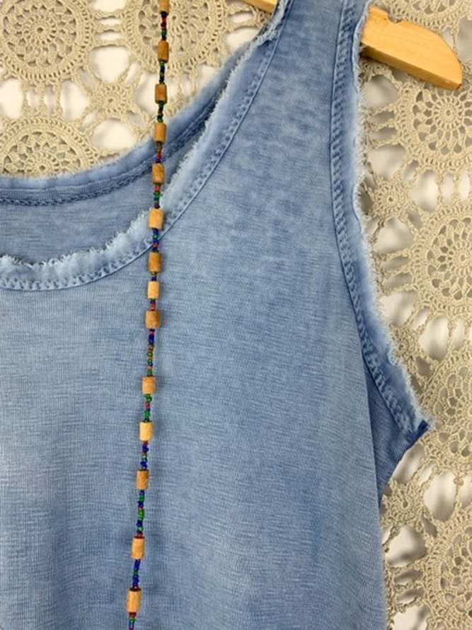 Casual Cotton Plain Sleeveless Top