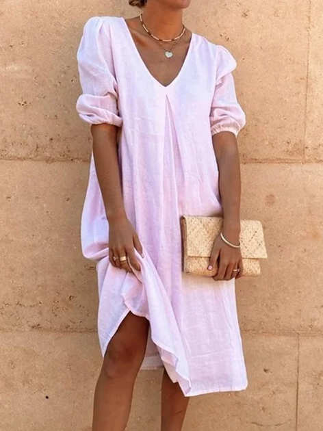 New Women Chic Vintage Boho Hippie Holiday 3/4 Sleeve Plain Shift Casual Women Dress