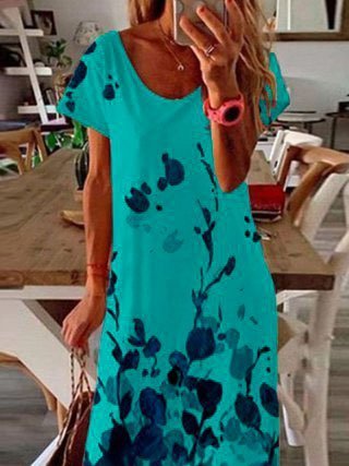 Printed Scoop Neckline Ombre/tie-Dye Short Sleeve Casual Holiday Knitting Dress