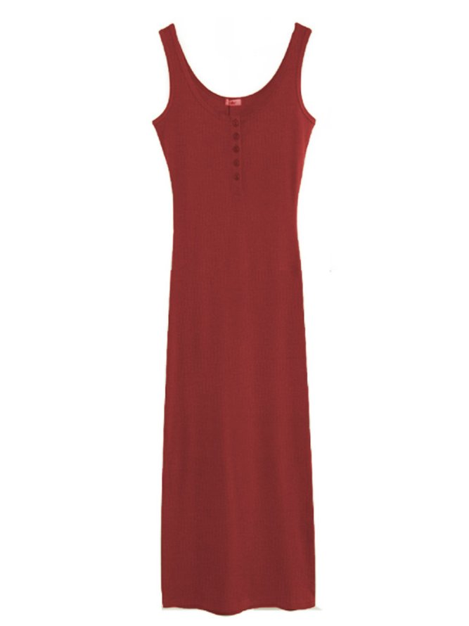 Sheath Cotton-Blend Sleeveless U-Neck Knitting Dress