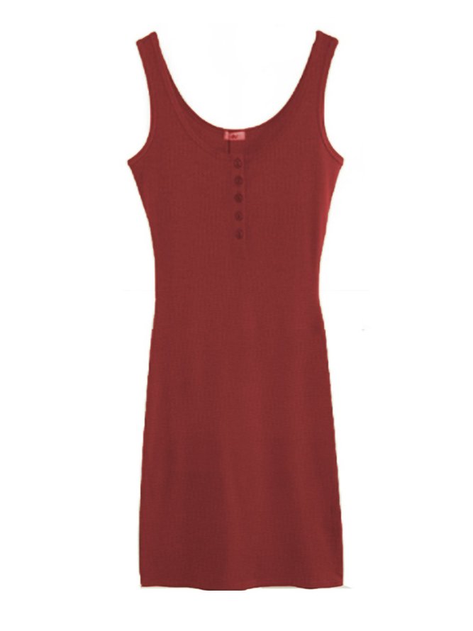 Sheath Cotton-Blend Sleeveless U-Neck Knitting Dress