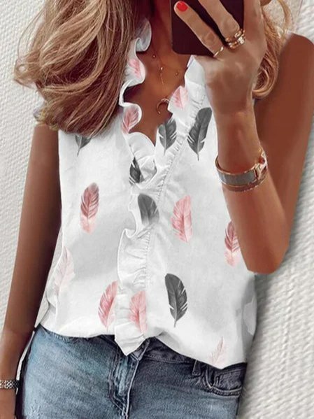 Print V-Neck Sleeveless Tank Top