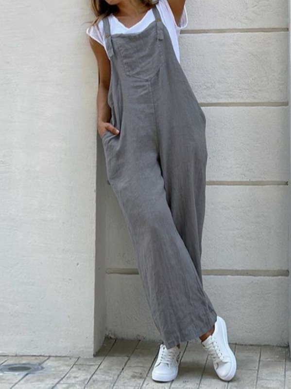 Casual Loose Pockets High Waist Polyester Jumpsuits