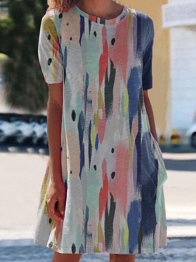 Crew Neck Casual Abstract Dresses | roselinlin