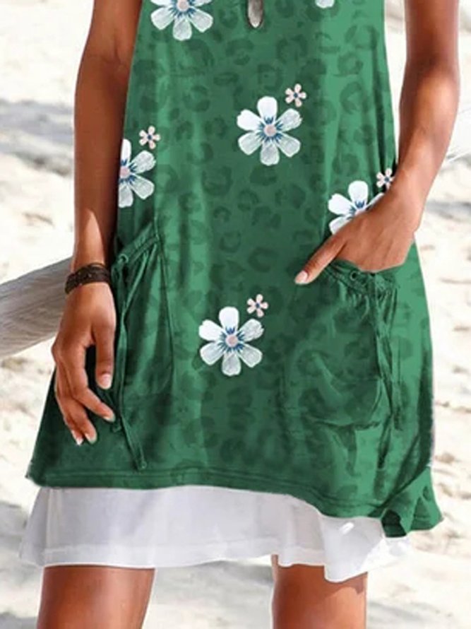 Floral Cotton-Blend Sleeveless Knitting Dress