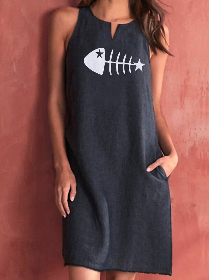 Sleeveless A-Line Casual Crew Neck Weaving Dress