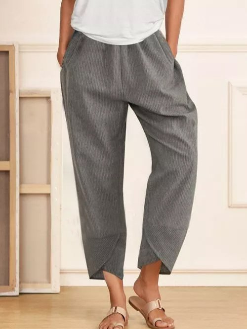Casual Straight Pockets High Waist Polyester Pants