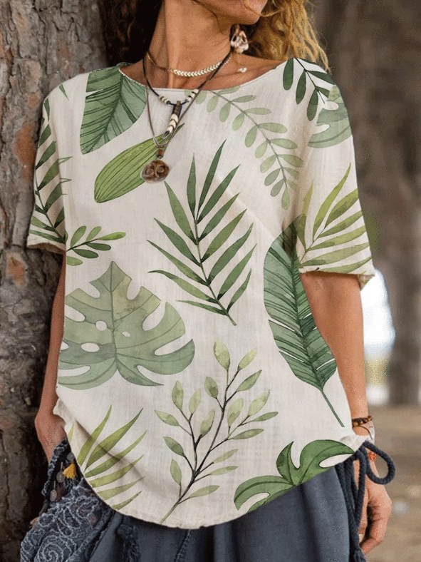 Crew Neck Short Sleeve Casual Cotton-Blend Shirt & Top