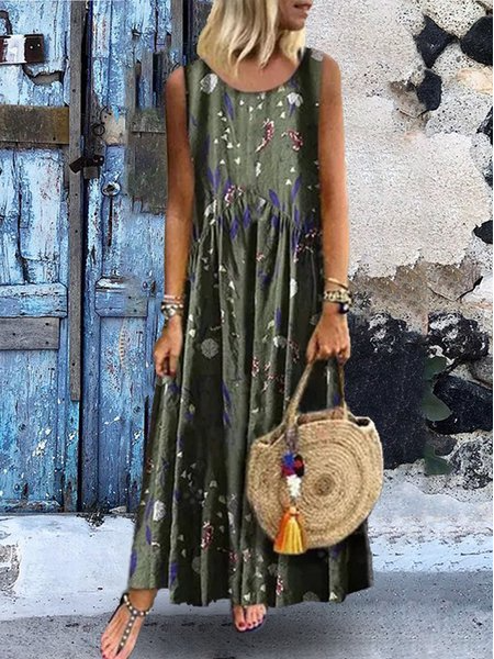 Sleeveless Floral Printed Casual Maxi Dress