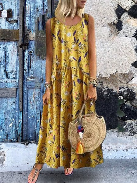 Sleeveless Floral Printed Casual Maxi Dress