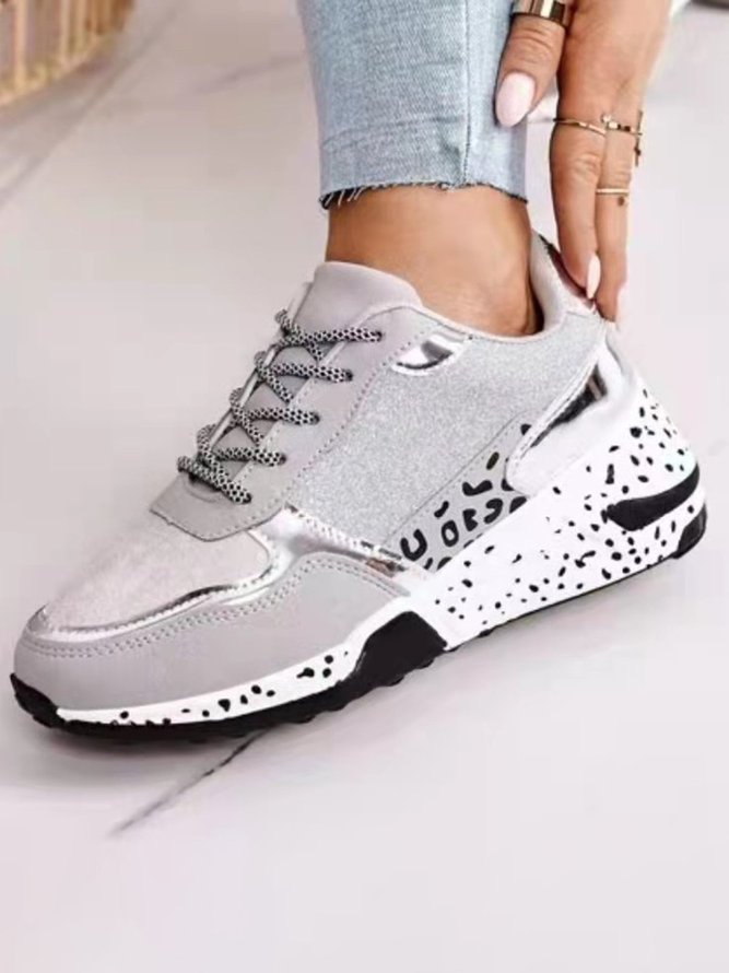 Leopard Print Polka Dot Stitching Lace-up Sneakers