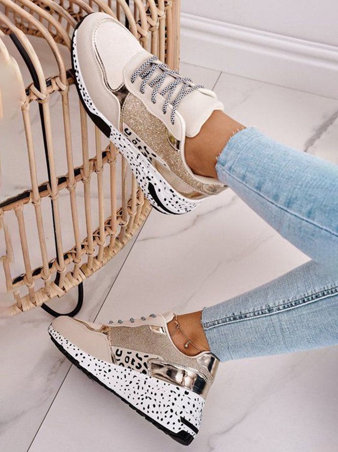 Leopard Print Polka Dot Stitching Lace-up Sneakers