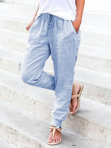 Solid Drwastring Women Bottoms Casual Linen Pants