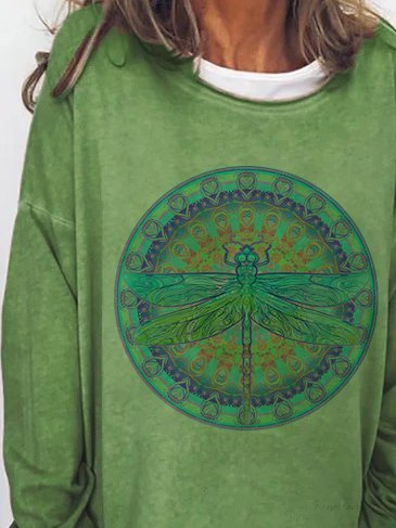 Casual paisley dragonfly print sweatshirt